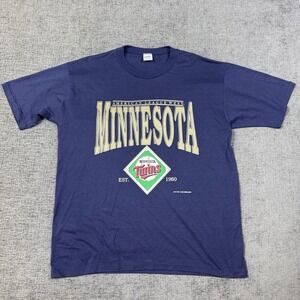 Vintage‎ Minnesota Twins 1992 MLB T Shirt Size XL Blue Velva Sheen Baseball